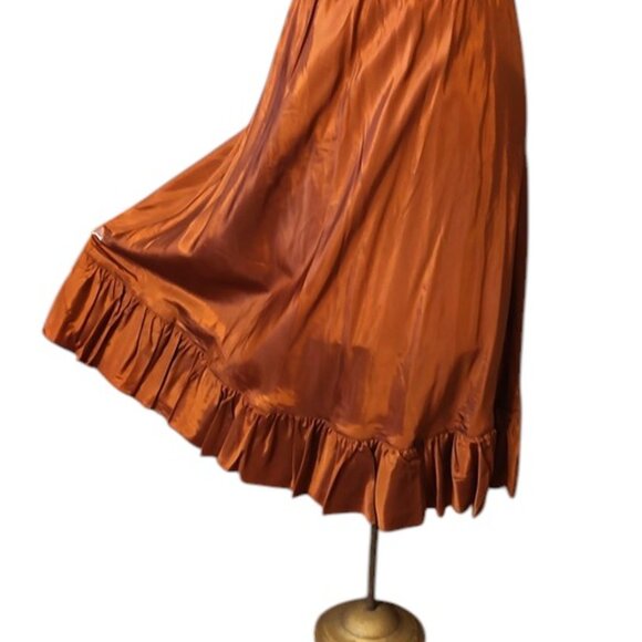 Vintage 1950s Rust Brown Satin Half Slip Petticoat Crinoline With A Ruffled Hem - Picture 6 of 8
